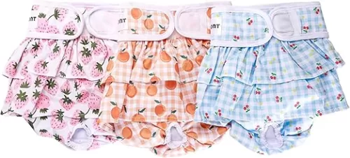 Avont 3 Pack Washable Female Dog Diapers, Reusable Period Diapers Cover for Girl Doggies Heat Cycle, Incontinence -Pink/Black/Brown Plaid(XS)