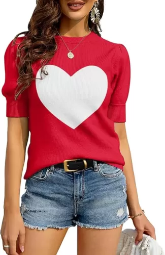 Bodosalia Womens Puff Short Sleeve Sweater Casual Summer Crew Neck Pullover Tops Ribbed Knit Sweater Blouse