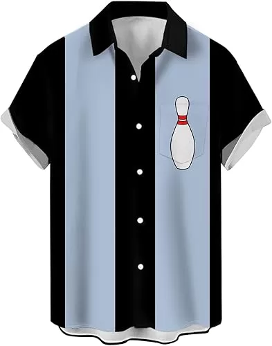 Bowling Shirts for Men Retro Short Sleeve Button Down Shirt Hawaiian Casual Printed Beach Shirt