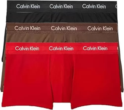 Calvin Klein Men's Cotton Stretch Low-Rise Trunks Multipack (Small, Red, Black, Brown)