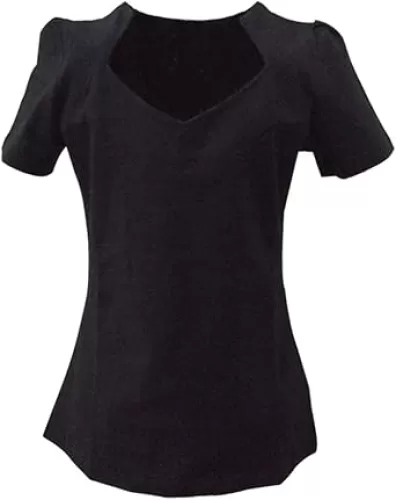 Candow Look Womens 50s Pinup Design Sexy Black Tops Sweetheart Short Sleeves Vintage Style Medium