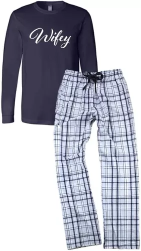 Classy Bride Matching Pajamas for Couples – “Wifey” or “Hubby” Navy PJ