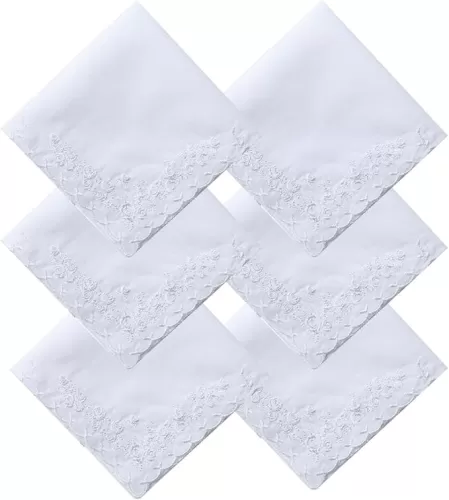 CoCoUSM Womens Large Soft White Embroidered Handkerchiefs - 60s Cotton Square 16"