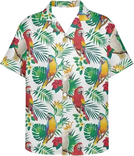 Colorful House Men Aloha Shirt Regular Fit Adult Casual Floral Button Down Shirts Short Sleeve Funny Hawaiian Shirts Outfit