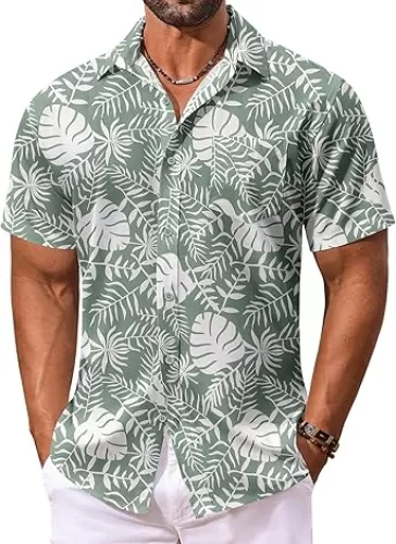 COOFANDY Men's Hawaiian Shirt Short Sleeve Floral Button Down Shirts Tropical Holiday Beach Shirts