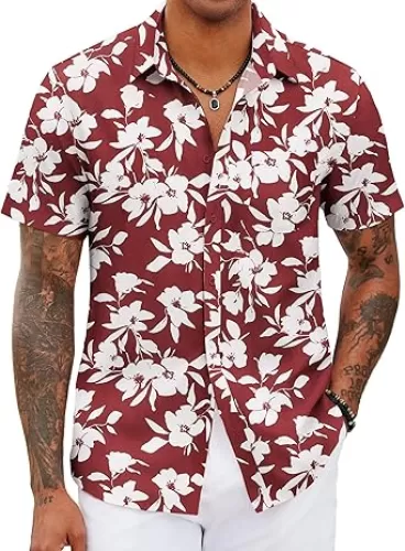 COOFANDY Mens Hawaiian Shirts Short Sleeve Tropical Button Down Shirts Floral Summer Beach Shirt
