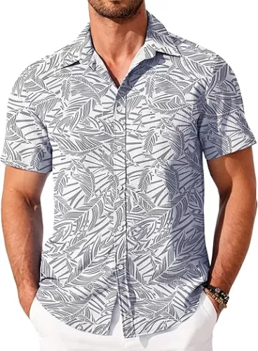 COOFANDY Shirts for Men Short Sleeve Button Down Shirt Casual Summer Beach Shirt