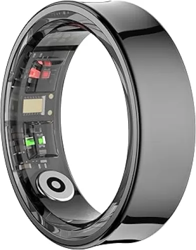 Curved Design Smart Ring Fitness Tracker, Gesture Remote Control Activity Sport Record Sleep Quality Heart Rate SpO2 Skin Temperature Monitoring (Black, #8)