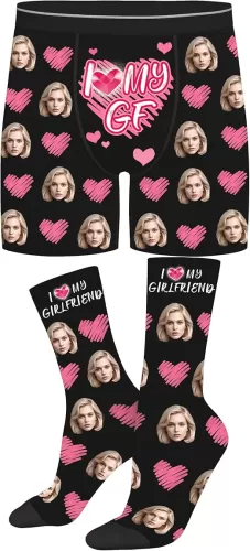 Custom Boxers for Men, Custom Socks, Personalized Heart Boxers with Name Face, Property of, Gift for Boyfriend