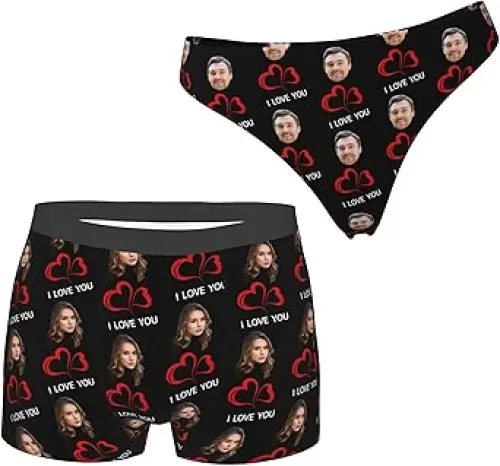 Custom Face Matching Underwear for Couples, Personalized Photo Men Boxer Briefs Women Thong Gifts for Husband Wife