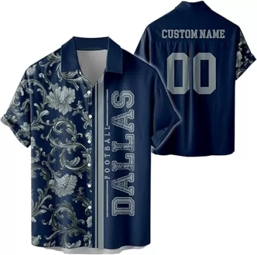 Custom Football Shirts for Men Hawaiian Baroque Pattern Personalized Name Number Logo Aloha Beach Button Down Shirts
