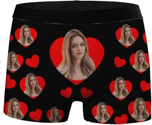 Custom Funny Boxers with Face for Men, Personalized Boxers for Men with Red Lips Birthday Gifts for Boyfriend L