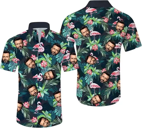 Custom Hawaiian Shirt W/Face for Men Personalized Funny Button Down Tropical Beach Short Sleeve Shirts w/Photo