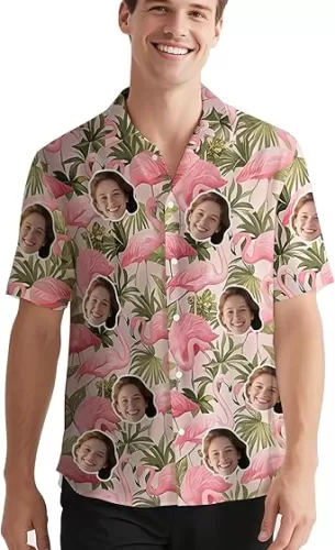 Custom Hawaiian Shirt with Face for Men Personalized Funny Button Down Aloha attire with Photo Beach Shirts