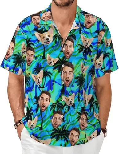 Custom Hawaiian Shirt with Face for Men Women Personalized Funny Mens Hawaiian Shirts Button Down with Short Sleeve