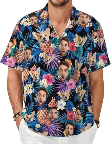 Custom Hawaiian Shirt with Face Personalized Funny Button Down Shirts for Men Customizable Gifts