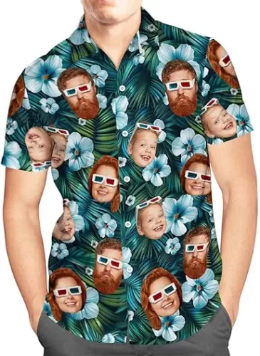 Custom Hawaiian Shirt with Face Personalized Photo Dad Shirts Flower Aloha Beach Shirts Birthday Family Party