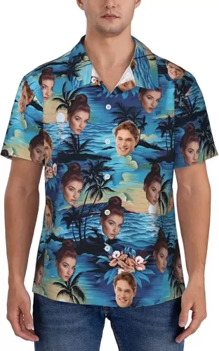 Custom Hawaiian Shirt with Face Picture for Men, Personalized Funny Button Down Hawaiian Beach Shirts with Face for Men Gifts