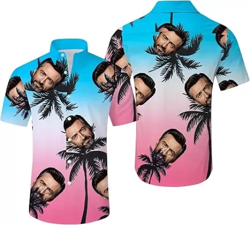 Custom Hawaiian Shirt with Face Picture for Men Personalized Tropical Summer Beach Casual Short Sleeve Button Down Shirts