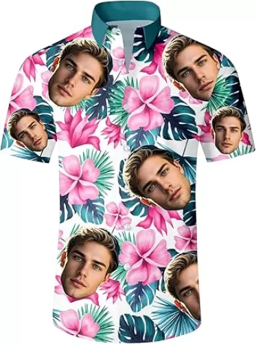 Custom Hawaiian Shirts with Face for Men - Personalized Photo Design - Funny Tropical Beach Button Down Shirt