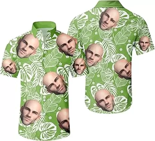 Custom Hawaiian Shirts with Face for Men Personalized Funny Button Down Hawaiian Shirts Tropical Beach Shirts