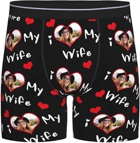 Custom I Love My Wife Boxers Thongs for Couples Personalized Valentines Face Boxer Briefs Couples Underwear Set