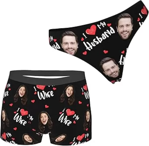 Custom I Love My Wife Face Matching Boxers Thongs Personalized Valentines Face Boxer Briefs Couples Underwear Set