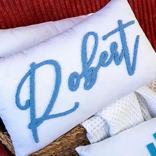 Custom Name Punch Needle Emroidered Pillow Cover, Handmade Throw Pillows, Personalized Pillow, Custom Pillow, Baby Shower Gift, Baby Girl Room Decor, Monogrammed Pillow, Embroidered Pillow