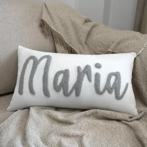 Custom Name Punch Needle Glitter Gold Embroidered Pillow, Personalized Kid Room Decor, Nursery Decor, Birthday Gift, Christmas Gift Idea