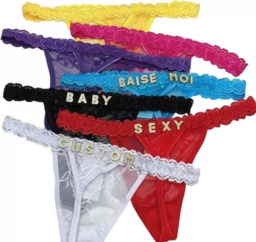 Custom Panties with Name Customize Letters Thong Bikini for Women, Bikini G-String Crystal Letter DIY Waist Ch