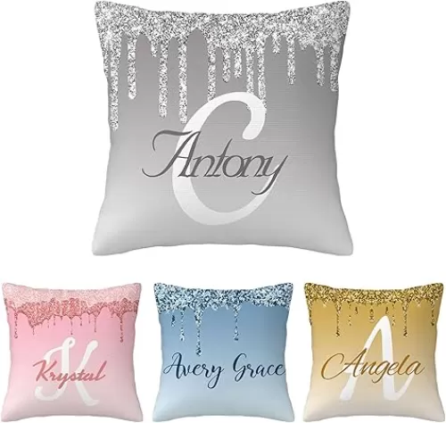 Custom Pillow Cases Personalized Pillowcase with Initial Name Customized Glitter Throw Pillow Cover Love Keepsake Couple Gifts Office Home Decorative