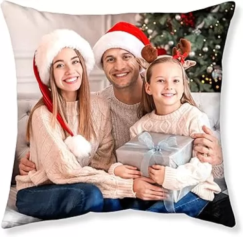 Custom Pillow with Picture & Text, Double-Sided Printing, Custom Pillow Photo Personalized Photo Throw Pillow with Image/Text, Custom Christmas Love Keepsake Gifts, 3 Sizes to Choose from