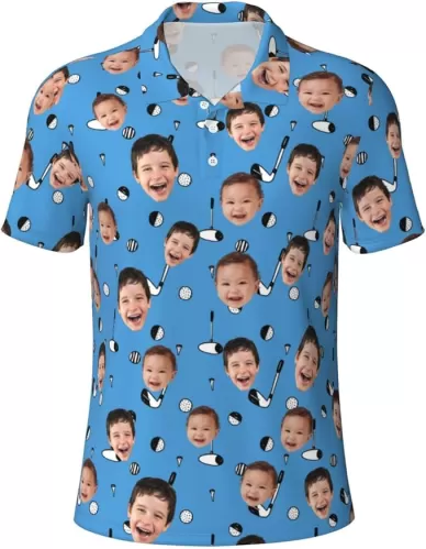 Custom Polo Shirts for Men Customized Photo Golf Shirt with Face Best Dad Wear