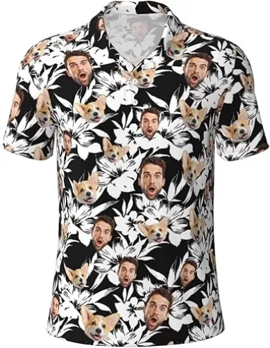 Custom Polo Shirts for Men Funny Face Print Quick Dry Short Sleeve Breathable Shirt