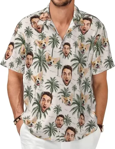 Custom Tropical Hawaiian Shirt with Face Picture for Men Personalized Photo Men’s Shirts