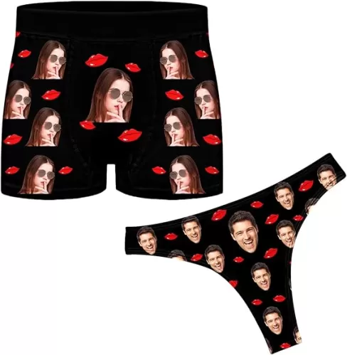 Custom Underwear Set with Face Photo, Personalized Boxer Briefs Thongs, Funny Underpants for Couples Gifts (S1)