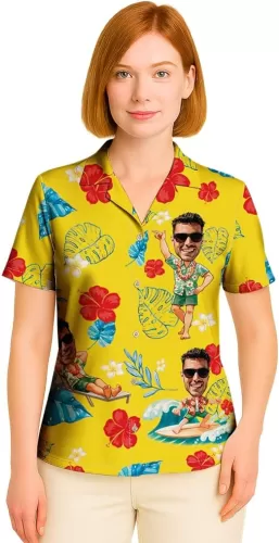 Customized Photo & Name Hawaiian Shirt for Women Mom, Personalized Tropical Beach Women