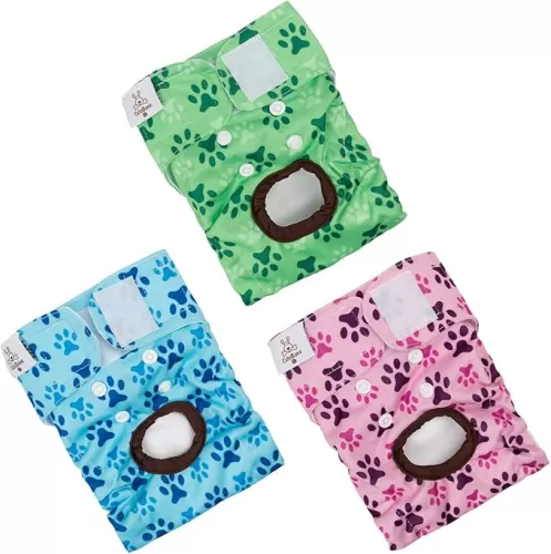 CuteBone Dog Diapers Female Washable Small Medium Large 3 Pack Reusable Doggie Diapers Puppy Period Pants for Doggy Heat Cycle Peeing D70XS