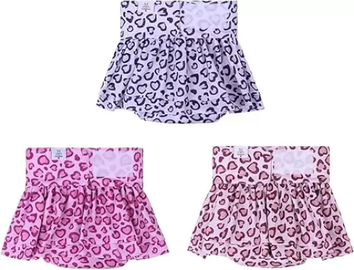 CuteBone Female Dog Diapers with Skirts 3 Pack Reusable Puppy Dresses Pants for Heat Cycle Period QBD07M
