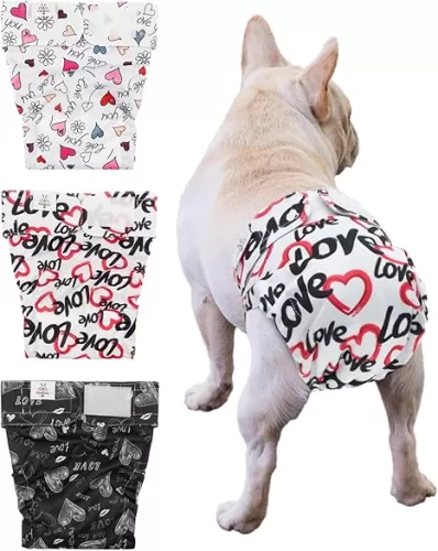 CuteBone Washable Dog Diapers Female No Tail Hole 3 Pack Reusable Doggie Period Training Pants for Docked-Tail Frenchie French Bulldog Boston Terrier Without Tail WWD03L