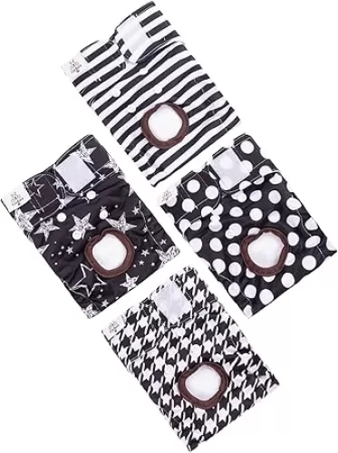 CuteBone Washable Female Dog Diapers 4 Pack Reusable Doggie Heat Diapers for Period FMG01M
