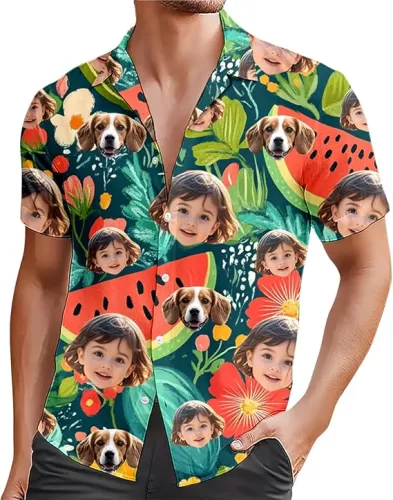 DIY Custom Hawaiian Shirt with Face Personalized Tropical Floral Button Down Shirts for Men Summer Beach Shirt 0