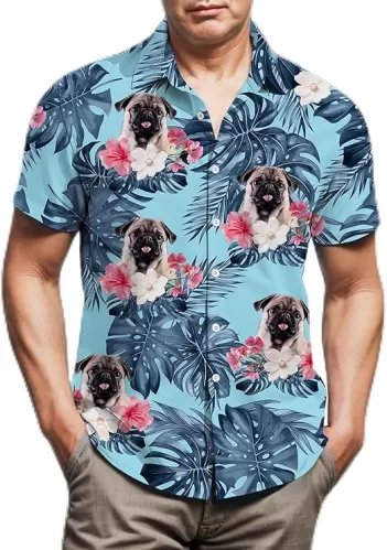 Dog Hawaiian Shirt for Men, Button Down Beach Casual Shirts