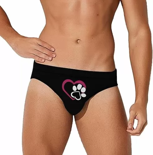 Dog Paw and Heart Mens Swim Briefs Bathing Suit Quick Dry Bikini Underwear Trunks Swimsuit Pool Beach
