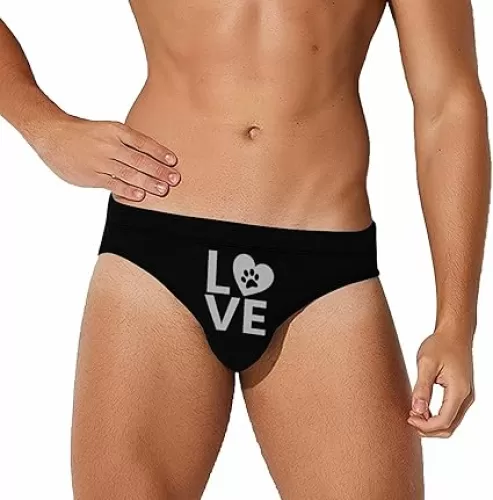 Dog Puppy Pet Paw Love Heart Mens Swim Briefs Bathing Suit Quick Dry Bikini Underwear Trunks Swimsuit Pool Beach