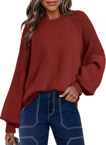 Dokotoo Women's Casual Long Sleeve Sweaters Loose Crewneck Cable Knit Pullover Sweater Jumper Tops