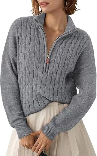 Dokotoo Women's Sweaters 2025 Fall Winter Quarter Zip Casual Ribbed Knitwear Pullover