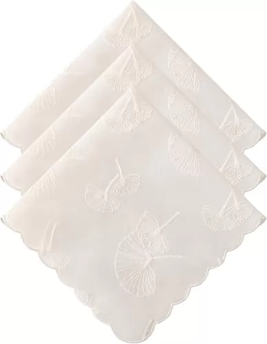 DoreenBeads Women's Cotton Handkerchiefs Dandelion Scalloped Embroidered Ladies Hankies for Wedding Parties 3Pcs