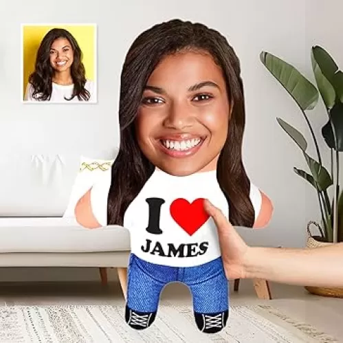 Drawelry Custom Face Photo Pillow - Funny 3D Printing Portrait Throw Pillow Personalized Picture Memorial Pillows Christmas Birthday Gifts for Family Friend Couples (I Heart)