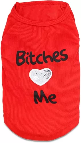 DroolingDog Pet Clothes Bitches Love Me Dog Shirt for Cats and Small Puppy Dogs, XXS, Red